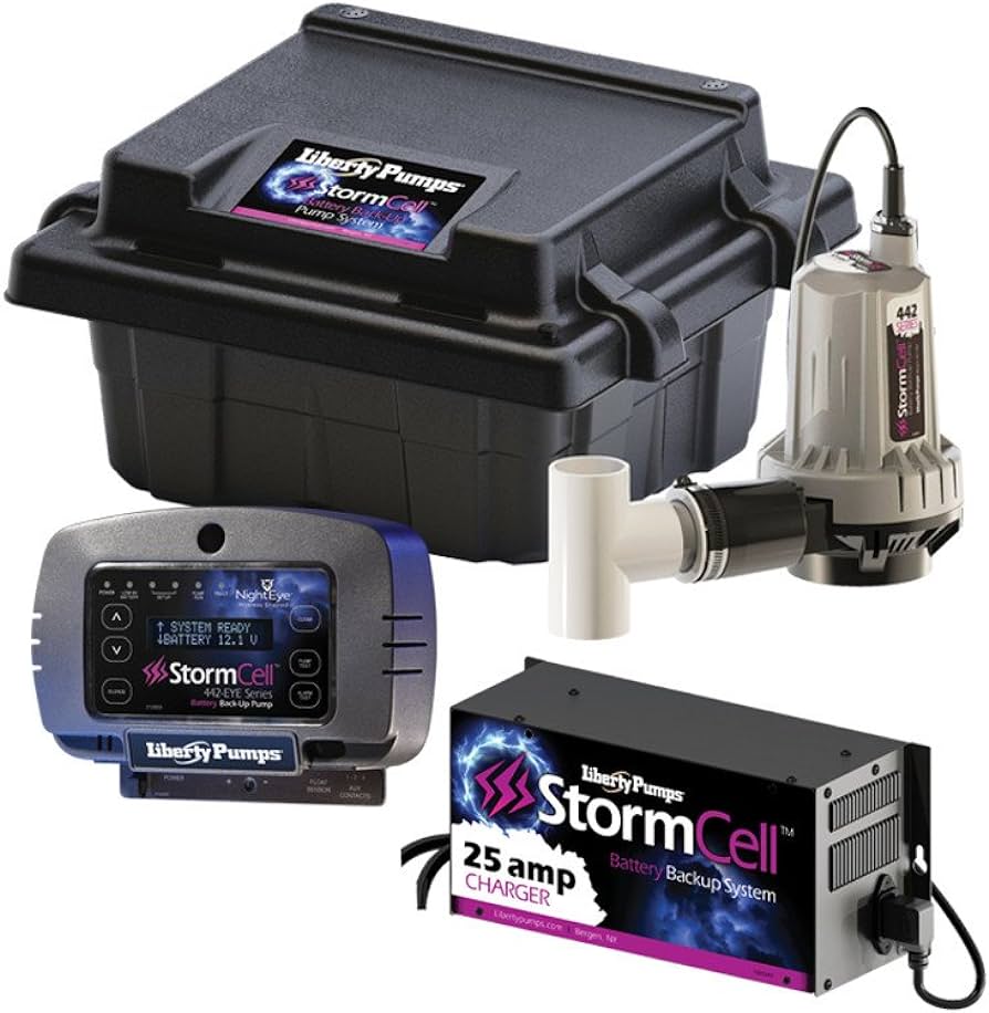 StormCell Battery Backup Sump Pump System with NightEye Wireless Alarm 12VDC 25A 46GPM